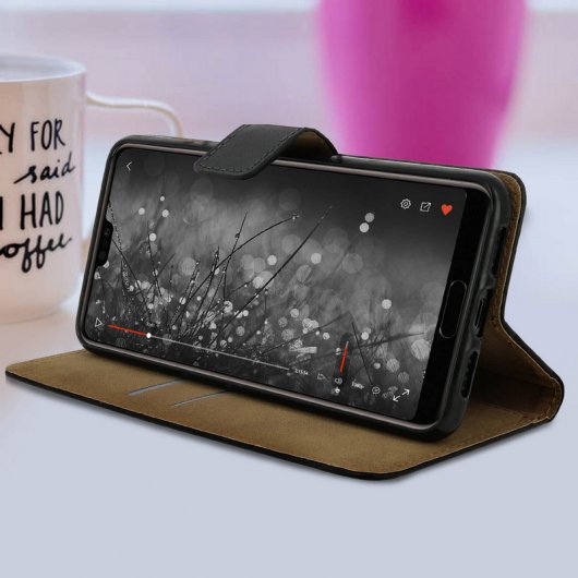 Étui en cuir noir Avizar avec fonction support pour Huawei P20 Pro