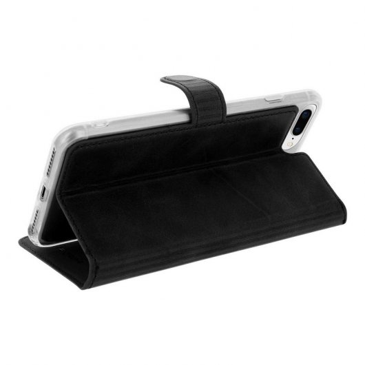 Akashi Funda Libro de Piel Genuina Negra para iPhone 6 Plus/6S Plus/7 Plus/8 Plus