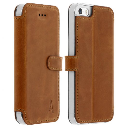 Akashi Funda Libro de Piel Genuina Camel para iPhone 5/5S/SE