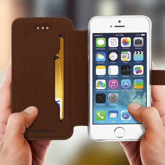 Akashi Funda Libro de Piel Genuina Camel para iPhone 5/5S/SE