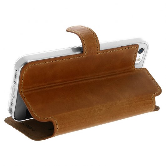 Akashi Funda Libro de Piel Genuina Camel para iPhone 5/5S/SE