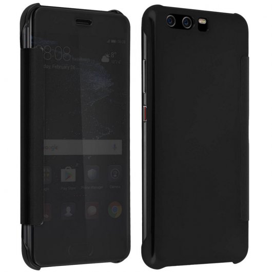 Avizar Funda Libro Translúcida Efecto Espejo Negra para Huawei P10