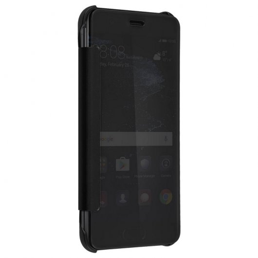 Avizar Funda Libro Translúcida Efecto Espejo Negra para Huawei P10