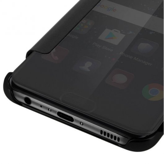 Avizar Funda Libro Translúcida Efecto Espejo Negra para Huawei P10