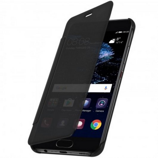 Avizar Funda Libro Translúcida Efecto Espejo Negra para Huawei P10