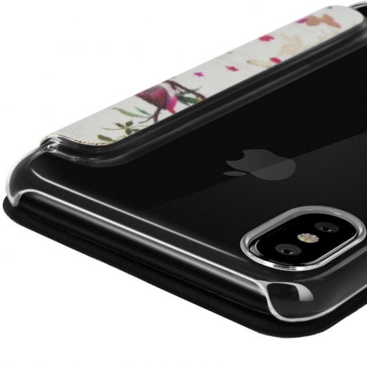 Étui portefeuille Akashi Fleurs et Oiseaux pour iPhone X/XS