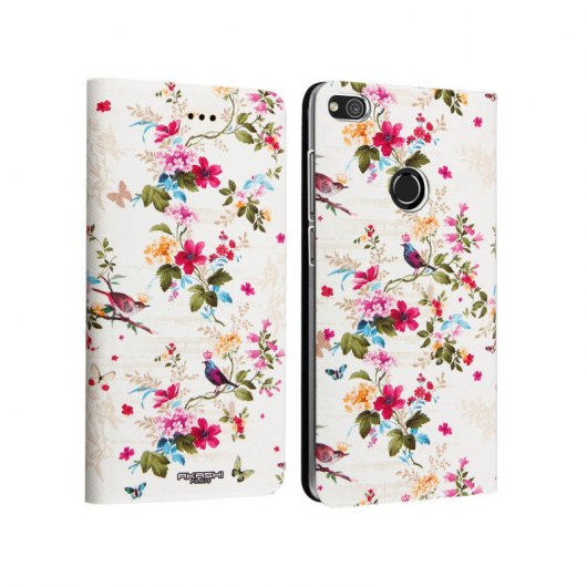 Akashi Funda Libro Flores y Pajaritos para Huawei P8 Lite 2017/Honor 8 Lite