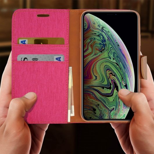 Avizar Funda Libro Textil Canvas Rosa para iPhone XS Max