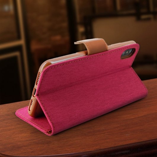 Avizar Funda Libro Textil Canvas Rosa para iPhone XS Max