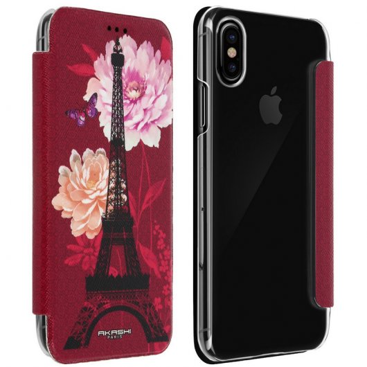 Étui portefeuille Akashi Lotus Flower Paris pour iPhone X/XS