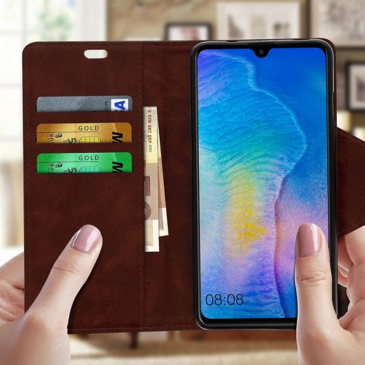 Avizar Capa Livro com Porta Cartões Vintage Castanha para Huawei Mate 20