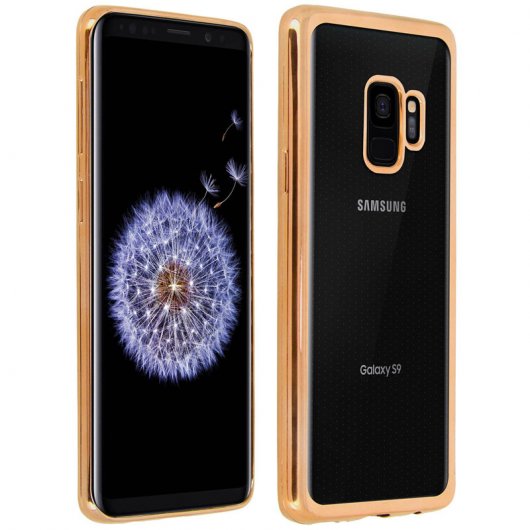 Avizar Funda de Silicona Transparente con Bordes Dorado Metalizado para Samsung Galaxy S9 Plus