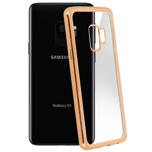 Avizar Funda de Silicona Transparente con Bordes Dorado Metalizado para Samsung Galaxy S9 Plus