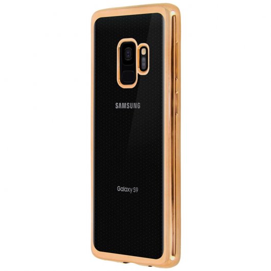 Avizar Funda de Silicona Transparente con Bordes Dorado Metalizado para Samsung Galaxy S9 Plus