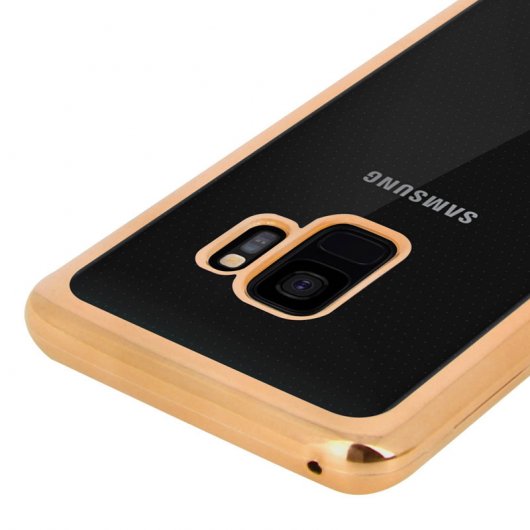 Avizar Funda de Silicona Transparente con Bordes Dorado Metalizado para Samsung Galaxy S9 Plus