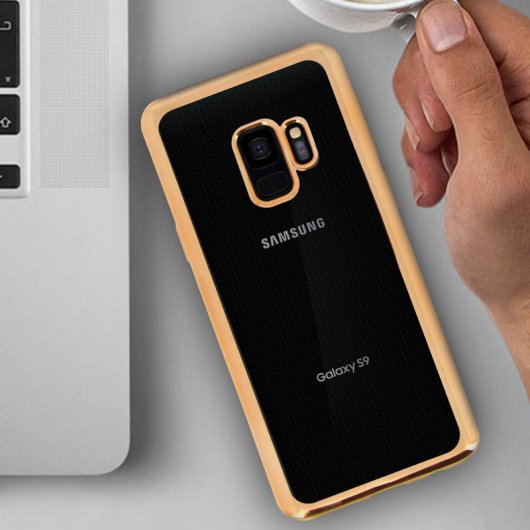 Avizar Funda de Silicona Transparente con Bordes Dorado Metalizado para Samsung Galaxy S9 Plus