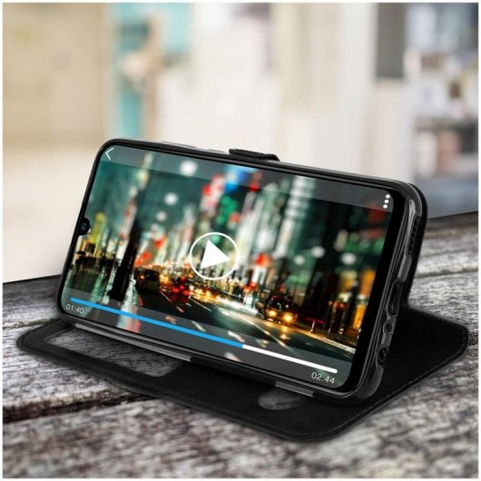 Custodia a libro Avizar con doppia finestra nera per Huawei P Smart 2019/Honor 10 Lite