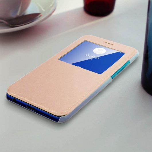 Avizar Funda Libro con Ventana Dorada para Huawei P Smart 2019/Honor 10 Lite