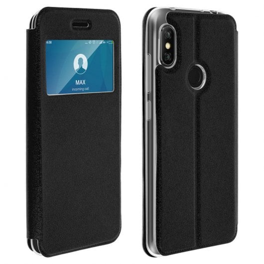 Avizar Funda Libro Cartera con Ventana Negra para Xiaomi Redmi Note 6 Pro
