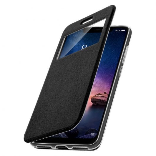 Avizar Funda Libro Cartera con Ventana Negra para Xiaomi Redmi Note 6 Pro