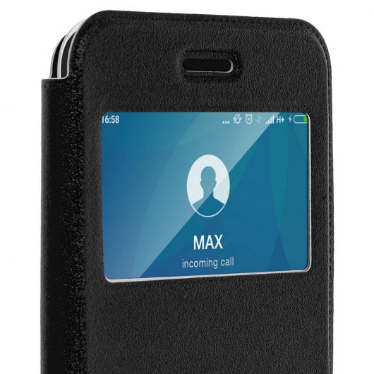 Avizar Funda Libro Cartera con Ventana Negra para Xiaomi Redmi Note 6 Pro
