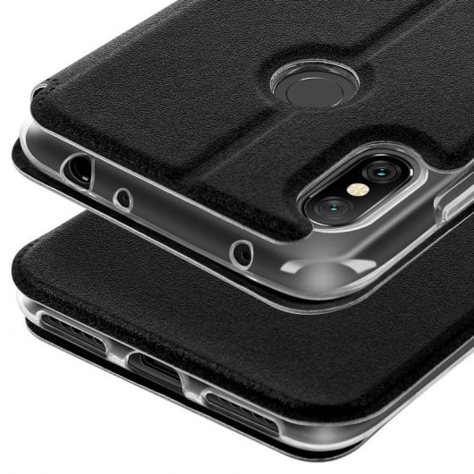 Avizar Funda Libro Cartera con Ventana Negra para Xiaomi Redmi Note 6 Pro