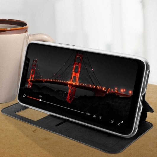 Avizar Funda Libro Cartera con Ventana Negra para Xiaomi Redmi Note 6 Pro