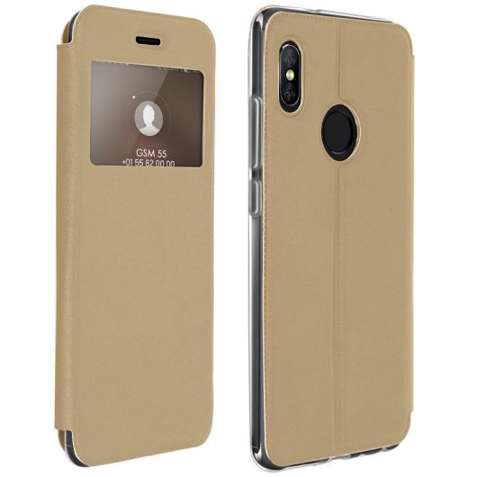Avizar Funda Libro Cartera con Ventana Dorada para Xiaomi Redmi Note 5