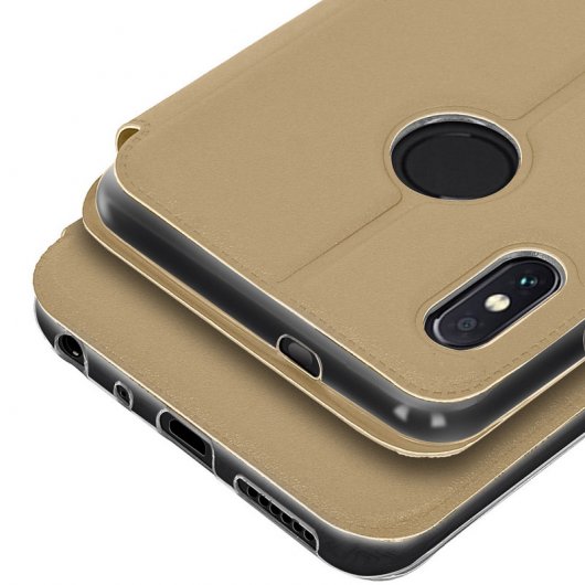 Avizar Funda Libro Cartera con Ventana Dorada para Xiaomi Redmi Note 5