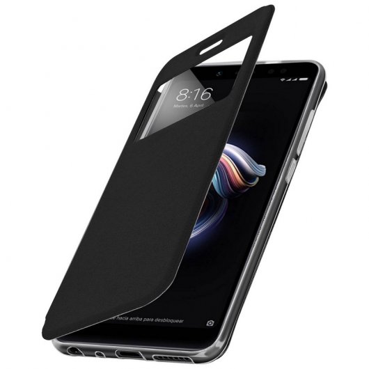 Avizar Funda Libro Cartera con Ventana Negra para Xiaomi Redmi Note 5