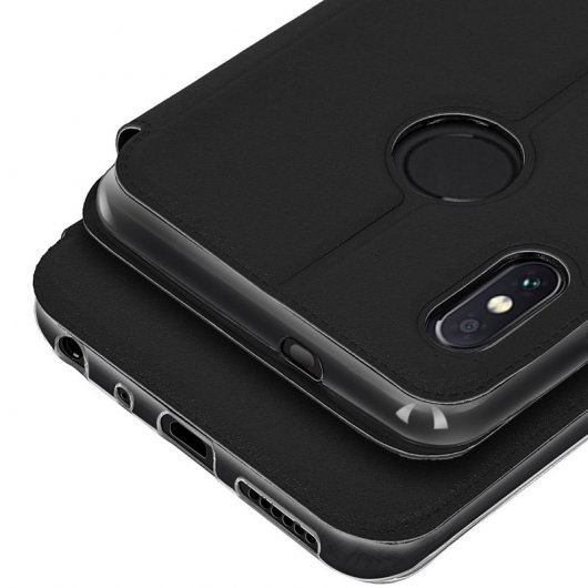 Avizar Funda Libro Cartera con Ventana Negra para Xiaomi Redmi Note 5