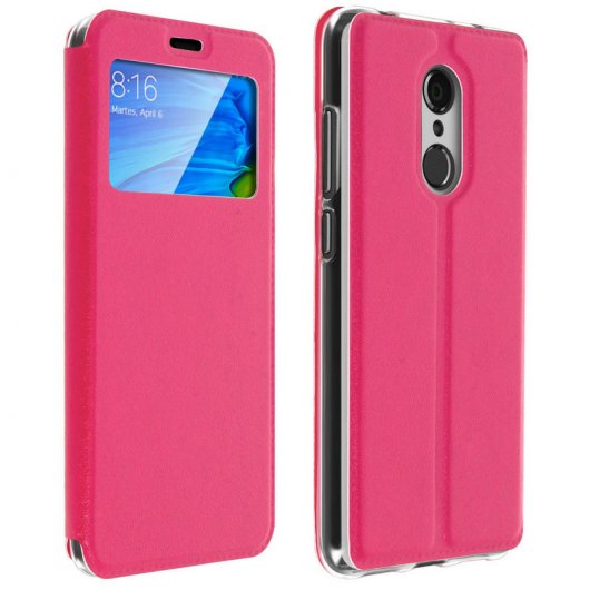 Avizar Funda Libro Cartera con Ventana Rosa para Xiaomi Redmi 5