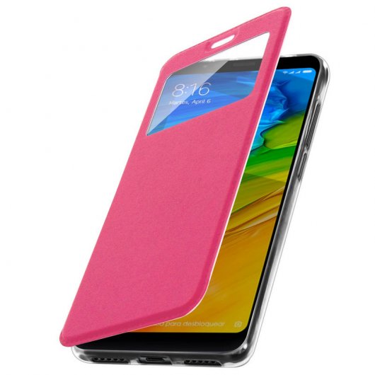 Avizar Funda Libro Cartera con Ventana Rosa para Xiaomi Redmi 5