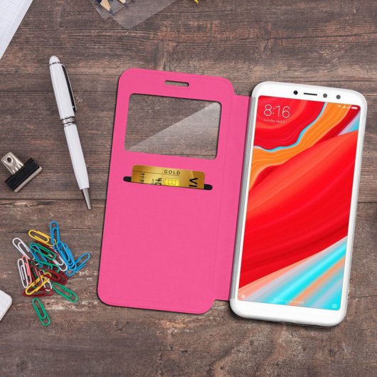Avizar Funda Libro Cartera con Ventana Rosa para Xiaomi Redmi S2