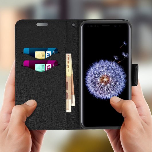 Avizar Fancy Style Funda Libro Negra para Samsung Galaxy S9