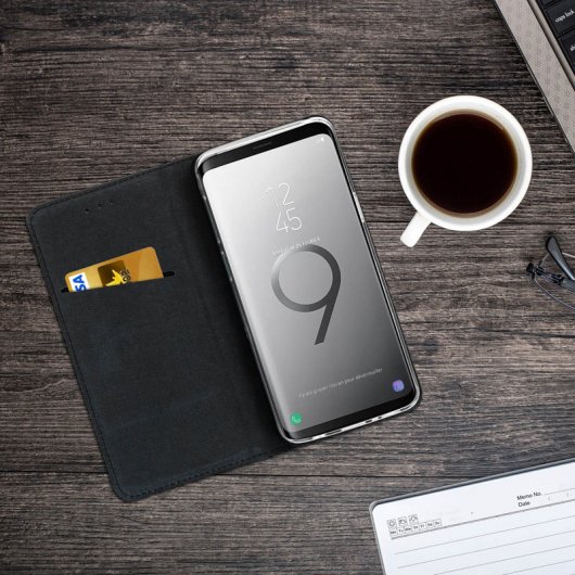 Avizar Capa Tipo Livro em Fibra de Carbono Preta para Samsung Galaxy S9
