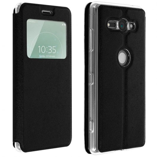 Avizar Funda Libro con Ventana Negra para Sony Xperia XZ2 Compact