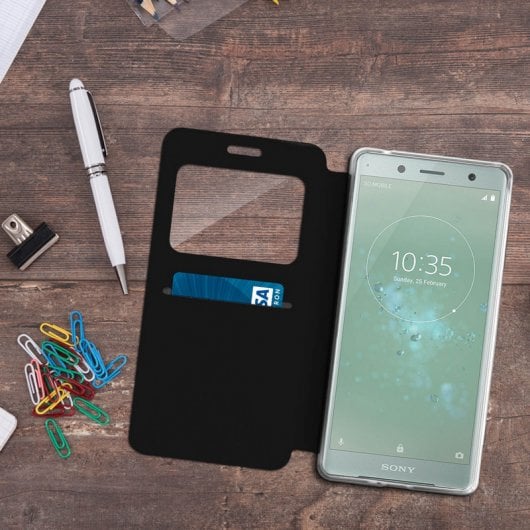 Avizar Funda Libro con Ventana Negra para Sony Xperia XZ2 Compact