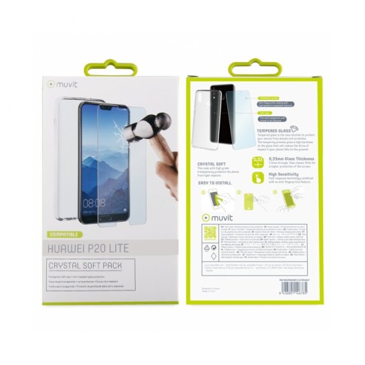 Muvit Pack Funda Cristal Soft Transparente + Cristal Templado para Huawei P30 Lite