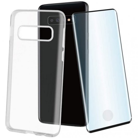 Muvit Pack Funda Cristal Soft Transparente + Cristal Templado para Samsung Galaxy S10 Plus