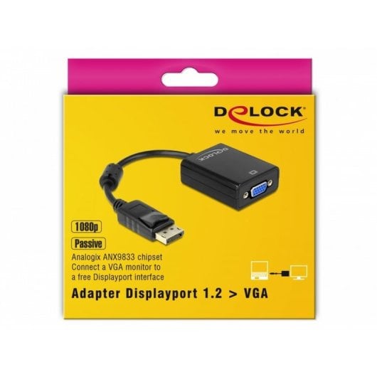 Delock 61848 Adaptador DisplayPort 1.2 Macho a VGA Hembra Negro