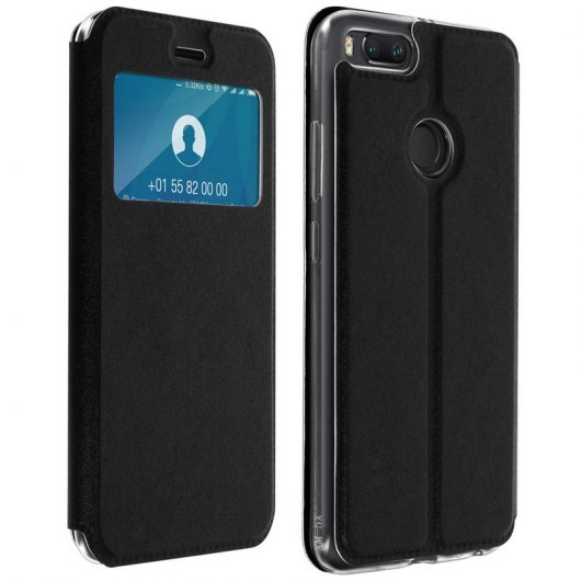 Avizar Funda Libro Cartera con Ventana Negra para Xiaomi Mi A1