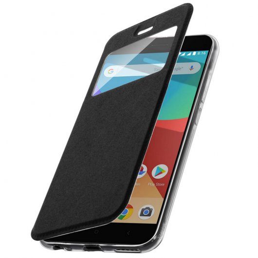 Avizar Funda Libro Cartera con Ventana Negra para Xiaomi Mi A1
