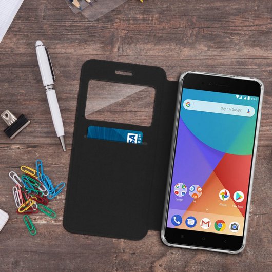 Avizar Funda Libro Cartera con Ventana Negra para Xiaomi Mi A1