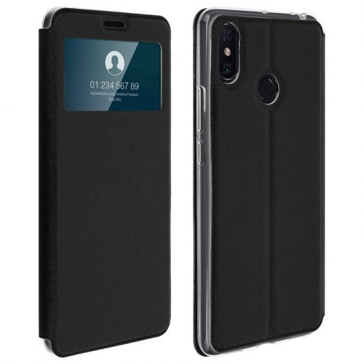 Avizar Funda Libro Cartera con Ventana Negra para Xiaomi Mi Max 3