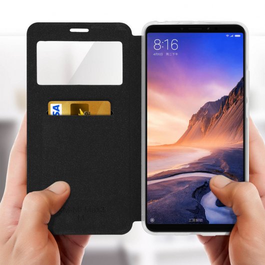 Avizar Funda Libro Cartera con Ventana Negra para Xiaomi Mi Max 3