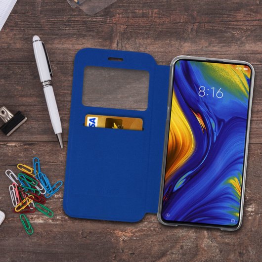 Avizar Funda Libro Cartera con Ventana Azul para  Xiaomi Mi Mix 3