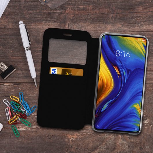 Avizar Funda Libro Cartera con Ventana Negra para Xiaomi Mi Mix 3