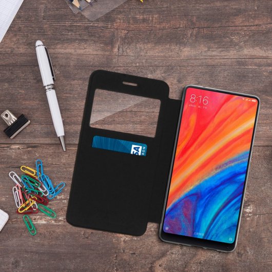 Avizar Funda Libro Cartera con Ventana Negra para Xiaomi Mi Mix 2S