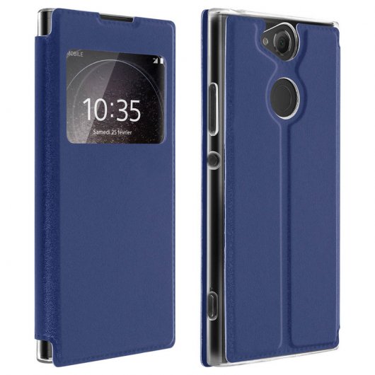 Avizar Funda Libro con Ventana Azul Oscuro para Sony Xperia XA2